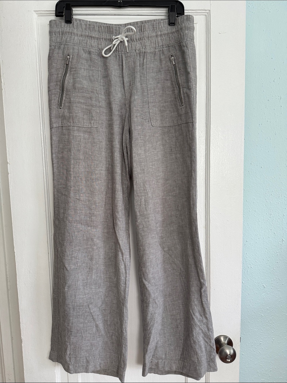 Women’s Athleta Cabo Linen Pants, Wide-Leg, Drawstring, Gray
